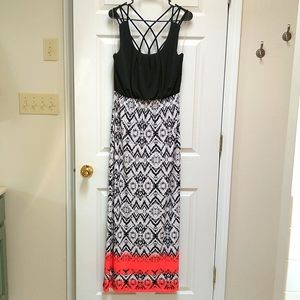 Three Pink Hearts long black sleeveless maxi dress